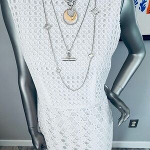 Ann Taylor - Elegant White Eyelet Sleeveless Dress - Fully Lined